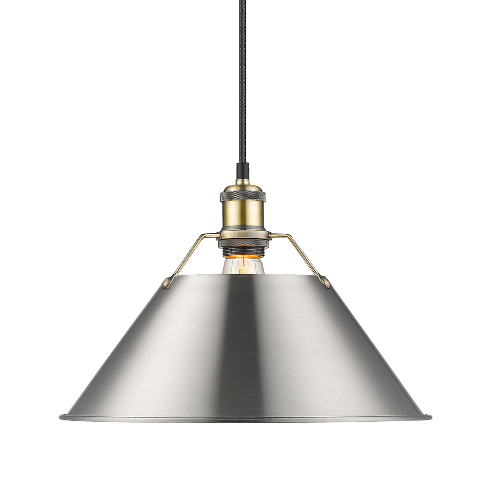Yep by Golden Lighting Orwell 1-light 14in Pendant in Aged Brass and Pewter shade